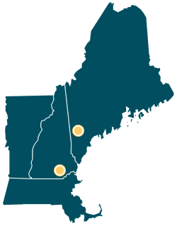 Map showing locations of our massage therapy schools in Maine and New Hampshire